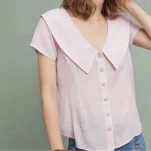 Anthropologie Maeve Blouse button up sailor collar pink blush